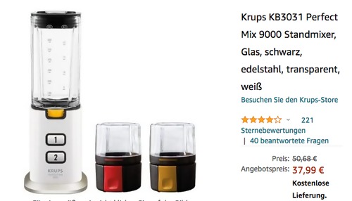 Krups KB3031 Perfect Mix 9000 Standmixer, 300 Watt - jetzt 20% billiger Krups KB3031 Perfect Mix 9000 Standmixer, 300 Watt - jetzt 20% billiger