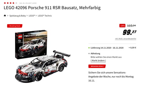 LEGO 42096 Porsche 911 RSR Bausatz LEGO 42096 Porsche 911 RSR Bausatz