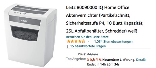 Leitz 80090000 IQ Home Office Aktenvernichter, 10 Blatt Kapazität Leitz 80090000 IQ Home Office Aktenvernichter, 10 Blatt Kapazität