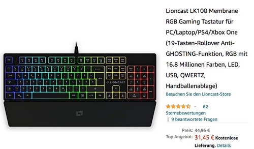 Lioncast LK100 Membrane RGB Gaming Tastatur Lioncast LK100 Membrane RGB Gaming Tastatur