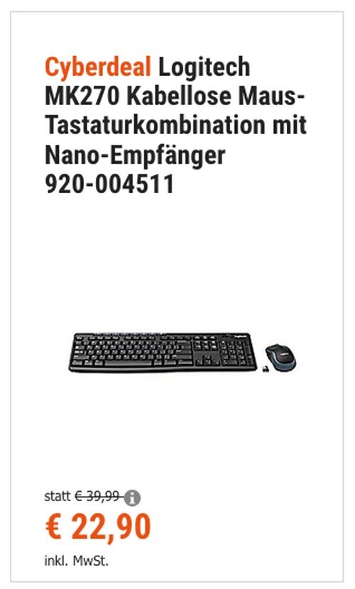 Logitech MK270 Kabellose Maus-Tastaturkombination, schwarz Logitech MK270 Kabellose Maus-Tastaturkombination, schwarz