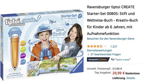 Ravensburger tiptoi CREATE Starter-Set 00805: Stift und Weltreise-Buch Ravensburger tiptoi CREATE Starter-Set 00805: Stift und Weltreise-Buch