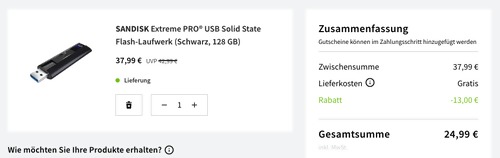 SANDISK Extreme PRO® 128 GB USB Solid State Flash-Laufwerk, USB 3.1 SANDISK Extreme PRO® 128 GB USB Solid State Flash-Laufwerk, USB 3.1