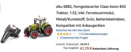 siku 6882 - Ferngesteuerter Claas Axion 850 Traktor, 1:32 siku 6882 - Ferngesteuerter Claas Axion 850 Traktor, 1:32