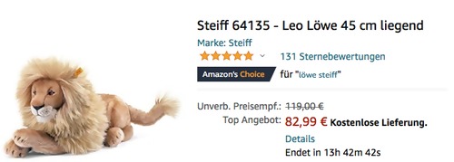 Steiff 64135 - Leo Löwe liegend 45 cm Steiff 64135 - Leo Löwe liegend 45 cm
