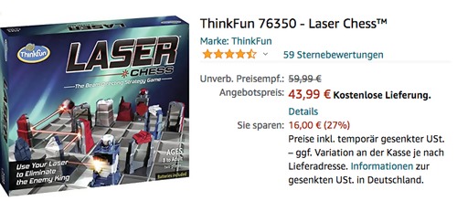 ThinkFun 76350 - Laser Chess, ab 8 Jahren ThinkFun 76350 - Laser Chess, ab 8 Jahren