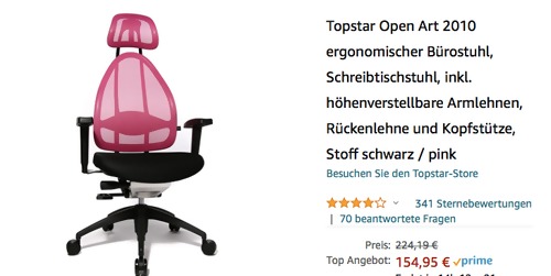 Topstar Open Art 2010 ergonomischer Bürostuhl, schwarz / pink Topstar Open Art 2010 ergonomischer Bürostuhl, schwarz / pink