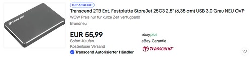 Transcend StoreJet 25C3 2TB USB 3.0 externe Festplatte, grau (2.5" SATA HDD) Transcend StoreJet 25C3 2TB USB 3.0 externe Festplatte, grau (2.5" SATA HDD)
