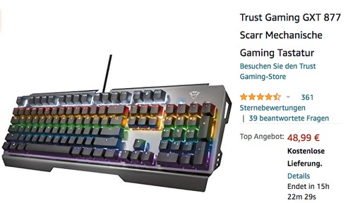 Trust Gaming GXT 877 Scarr Mechanische Gaming Tastatur Trust Gaming GXT 877 Scarr Mechanische Gaming Tastatur