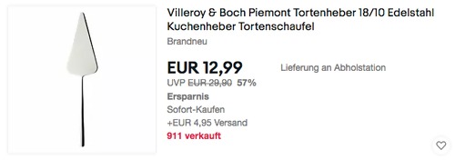 Villeroy & Boch Piemont Tortenheber, 18/10 Edelstahl - jetzt 24% billiger