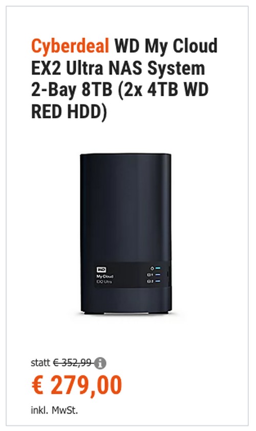 WD My Cloud EX2 Ultra NAS System 2-Bay 8TB (2x 4TB WD RED HDD) WD My Cloud EX2 Ultra NAS System 2-Bay 8TB (2x 4TB WD RED HDD)