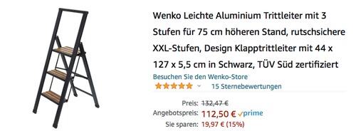 Wenko 50483100 Leichte Aluminium Trittleiter mit 3 Stufen, schwarz Wenko 50483100 Leichte Aluminium Trittleiter mit 3 Stufen, schwarz