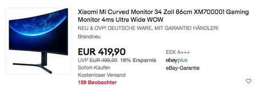 Xiaomi Mi XM700001 34 Zoll/86cm Curved Monitor (UWQHD, 144 Hz, 4 ms) Xiaomi Mi XM700001 34 Zoll/86cm Curved Monitor (UWQHD, 144 Hz, 4 ms)