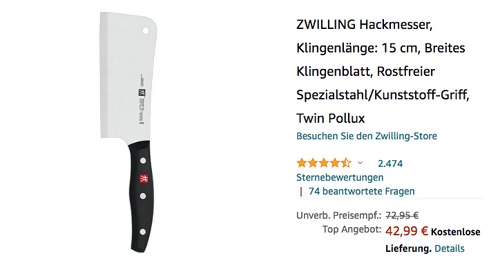 ZWILLING Twin Pollux Hackmesser, 15 cm Klingenlänge ZWILLING Twin Pollux Hackmesser, 15 cm Klingenlänge