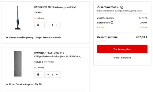 BAUKNECHT KGSF 202G IN 2 Kühlgefrierkombination inkl. KOENIC KVR 22221 Akkusauger - jetzt 14% billiger