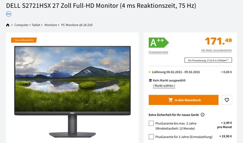 DELL S2721HSX 27 Zoll Full-HD Monitor (4 ms Reaktionszeit, 75 Hz) DELL S2721HSX 27 Zoll Full-HD Monitor (4 ms Reaktionszeit, 75 Hz)