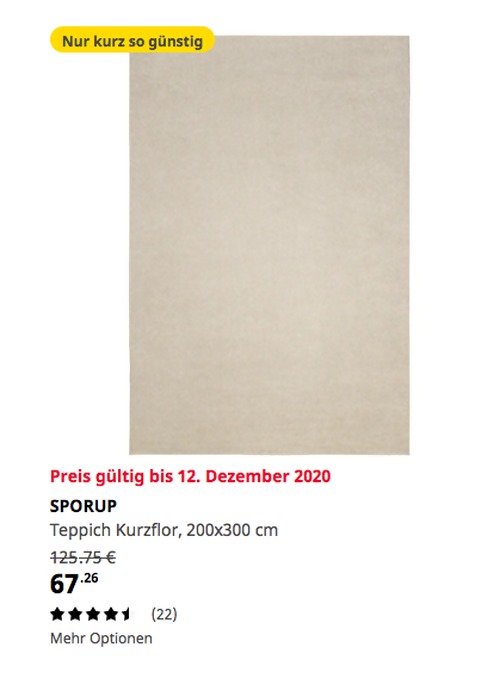 IKEA Brinkum - SPORUP Teppich Kurzflor, hellbeige, 200x300 cm - jetzt 47% billiger