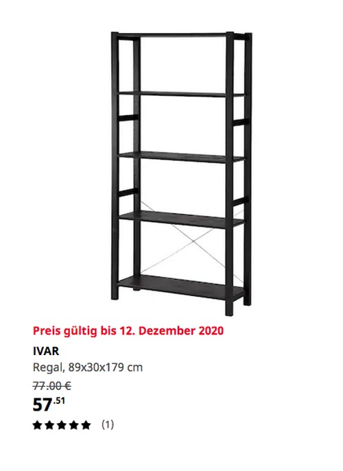 IKEA Chemnitz IVAR Regal, schwarz, 89x3... für 57,51€ (25)