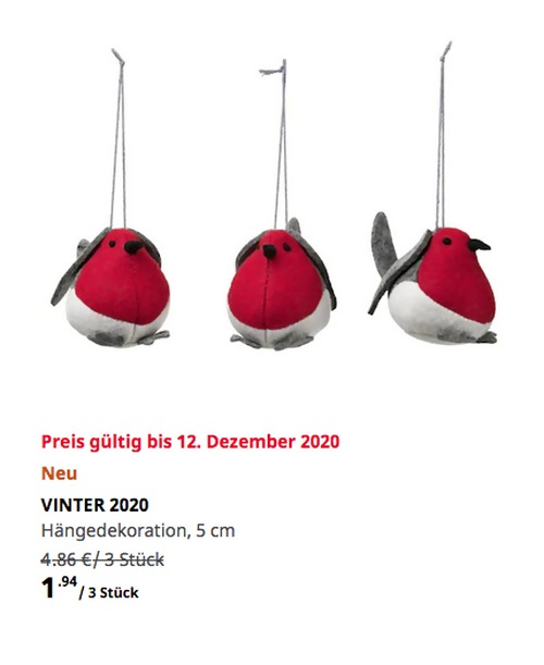 IKEA Hamburg-Schnelsen - VINTER 2020 Hängedekoration, Vogel, rot, 5 cm, 3 Stück IKEA Hamburg-Schnelsen - VINTER 2020 Hängedekoration, Vogel, rot, 5 cm, 3 Stück