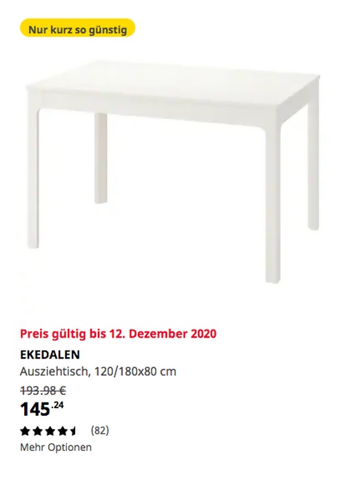 IKEA Hanau - EKEDALEN Ausziehtisch, weiß, 120/180x80 cm - jetzt 25% billiger