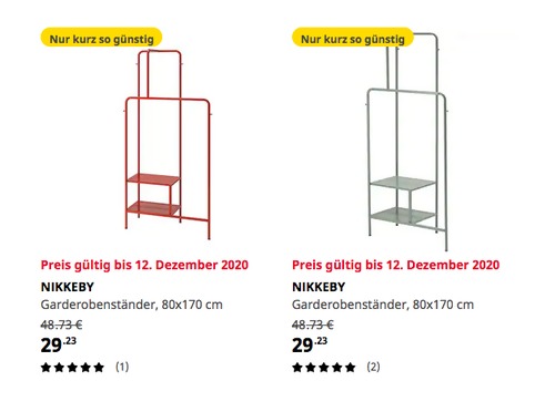 IKEA München-Brunnthal - NIKKEBY Garderobenständer, 80x170 cm, rot oder graugrün - jetzt 40% billiger
