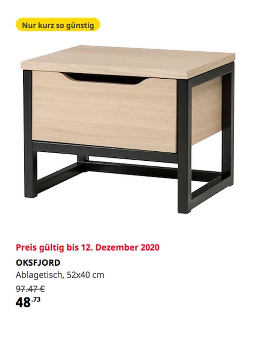 IKEA Magdeburg - OKSFJORD Ablagetisch, Eichenfurnier weiß lasiert/schwarz, 52x40 cm - jetzt 50% billiger