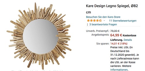 Kare Design Legno, Ø 82 cm (Tanne Massivholz) - jetzt 18% billiger