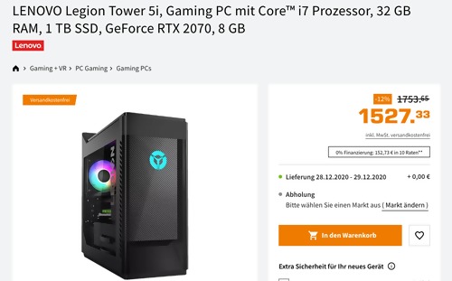 LENOVO 90NC00F9GE Legion Tower 5i Gaming PC (i7-10700 Prozessor, 32 GB RAM, 1 TB SSD, GeForce RTX 2070 8 GB) LENOVO 90NC00F9GE Legion Tower 5i Gaming PC (i7-10700 Prozessor, 32 GB RAM, 1 TB SSD, GeForce RTX 2070 8 GB)