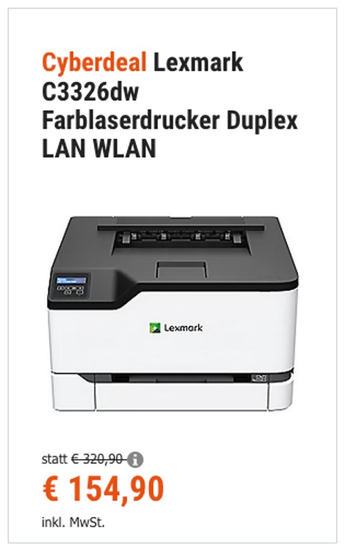 Lexmark C3326dw Farblaserdrucker (Duplex, LAN, WLAN) Lexmark C3326dw Farblaserdrucker (Duplex, LAN, WLAN)