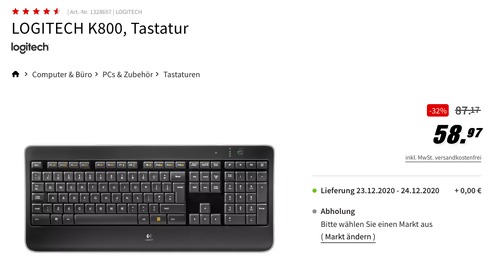 LOGITECH K800 Kabellose Tastatur LOGITECH K800 Kabellose Tastatur