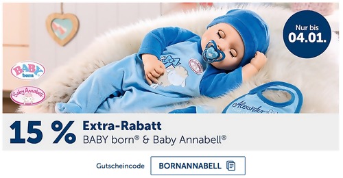 myToys.de - 15% Extra-Rabat auf BABY born und Baby Annabell: z.B. BABY born® Basic Starter Set (8291543), 6-teilig myToys.de - 15% Extra-Rabat auf BABY born und Baby Annabell: z.B. BABY born® Basic Starter Set (8291543), 6-teilig