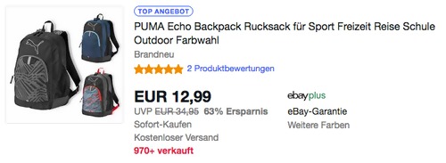 PUMA Unisex Rucksack "Echo", versch. Farben PUMA Unisex Rucksack "Echo", versch. Farben