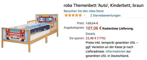 roba 20220 70x140 cm Kinderbett "Feuerwehrauto" inkl. Lattenrost und Bettwäsche (braun, Buche) - jetzt 14% billiger