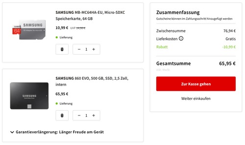 Samsung MZ-76E500B/EU 860 EVO Basic 500 GB interne SSD-Festplatte inkl. SAMSUNG MB-MC64HA-EU 64 GB Micro-SDXC Speicherkarte Samsung MZ-76E500B/EU 860 EVO Basic 500 GB interne SSD-Festplatte inkl. SAMSUNG MB-MC64HA-EU 64 GB Micro-SDXC Speicherkarte