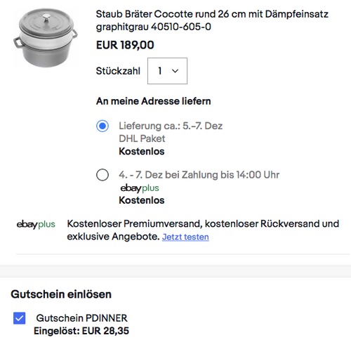 STAUB 40510-605-0 26 cm rund Gusseisen Bräter/Cocotte mit Dämpfeinsatz, graphitgrau - jetzt 15% billiger