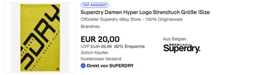 Superdry 3993904 Hyper Logo Strandtuch in Neongelb, 160 x 90 cm Superdry 3993904 Hyper Logo Strandtuch in Neongelb, 160 x 90 cm