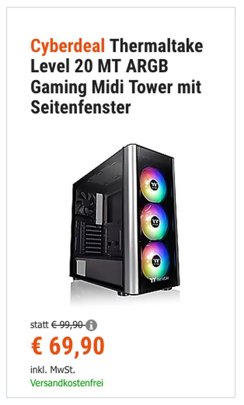 Thermaltake Level 20 MT ARGB Gaming Midi Tower mit Seitenfenster Thermaltake Level 20 MT ARGB Gaming Midi Tower mit Seitenfenster