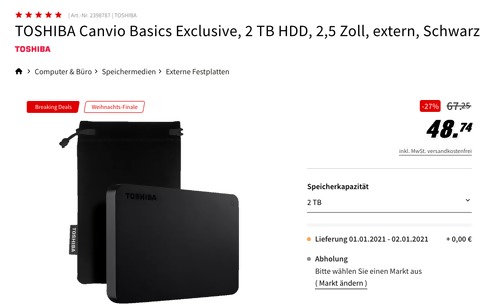 TOSHIBA Canvio Basics Exclusive 2 TB HDD externe Festplatte, schwarz TOSHIBA Canvio Basics Exclusive 2 TB HDD externe Festplatte, schwarz