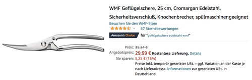 WMF Geflügelschere 25 cm, Cromargan Edelstahl (1887719990) - jetzt 15% billiger