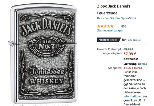 Zippo 250JD.427 Jack Daniel's High Polish Chrome Feuerzeug Zippo 250JD.427 Jack Daniel's High Polish Chrome Feuerzeug
