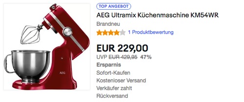 AEG KM54WR Ultramix Küchenmaschine (1,4 PS-Motor, Patisserie-Set, 4,8 L Edelstahl Rührschüssel) AEG KM54WR Ultramix Küchenmaschine (1,4 PS-Motor, Patisserie-Set, 4,8 L Edelstahl Rührschüssel)