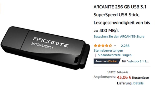 ARCANITE 256 GB USB 3.1 SuperSpeed USB-Stick ARCANITE 256 GB USB 3.1 SuperSpeed USB-Stick