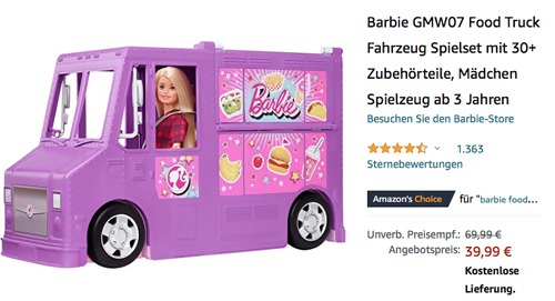 Barbie GMW07 Food Truck, Fahrzeug-Spielset mit 30+ Zubehörteilen Barbie GMW07 Food Truck, Fahrzeug-Spielset mit 30+ Zubehörteilen