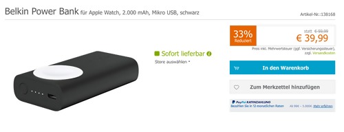 Belkin F8J233BTBLK Boost Charge Powerbank 2k für Apple Watch, 2.000 mAh Belkin F8J233BTBLK Boost Charge Powerbank 2k für Apple Watch, 2.000 mAh