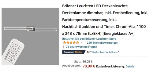 Briloner Leuchten 3145-018 LED Deckenleuchte, 1100 x 248 x 78mm Briloner Leuchten 3145-018 LED Deckenleuchte, 1100 x 248 x 78mm