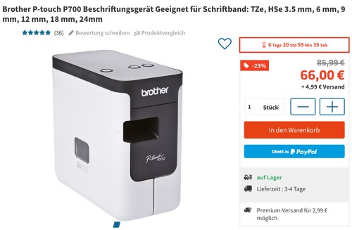 Brother P-touch P700 Beschriftungsgerät (USB, 180 dpi, TZe + HSe) Brother P-touch P700 Beschriftungsgerät (USB, 180 dpi, TZe + HSe)
