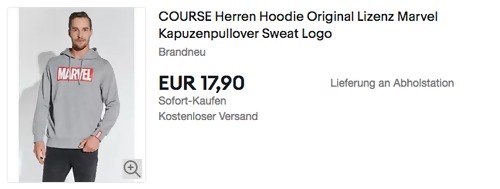 COURSE Herren Hoodie Original Lizenz Marvel, grau (S-M) COURSE Herren Hoodie Original Lizenz Marvel, grau (S-M)
