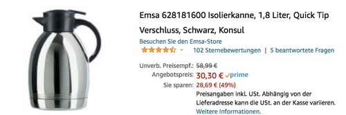 Emsa 628181600 Isolierkanne "Konsul", 1,8 Liter Emsa 628181600 Isolierkanne "Konsul", 1,8 Liter