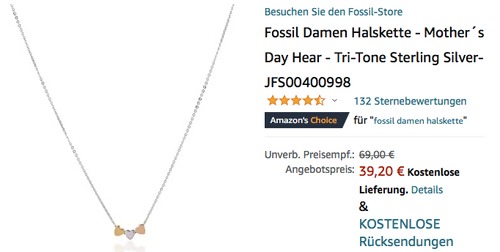 Fossil Damen Halskette - Mother´s Day Hear (Sterlingsilber, 420 mm) Fossil Damen Halskette - Mother´s Day Hear (Sterlingsilber, 420 mm)