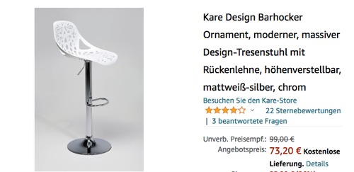 Kare Design Barhocker "Ornament", weiß (57-78 cm) Kare Design Barhocker "Ornament", weiß (57-78 cm)